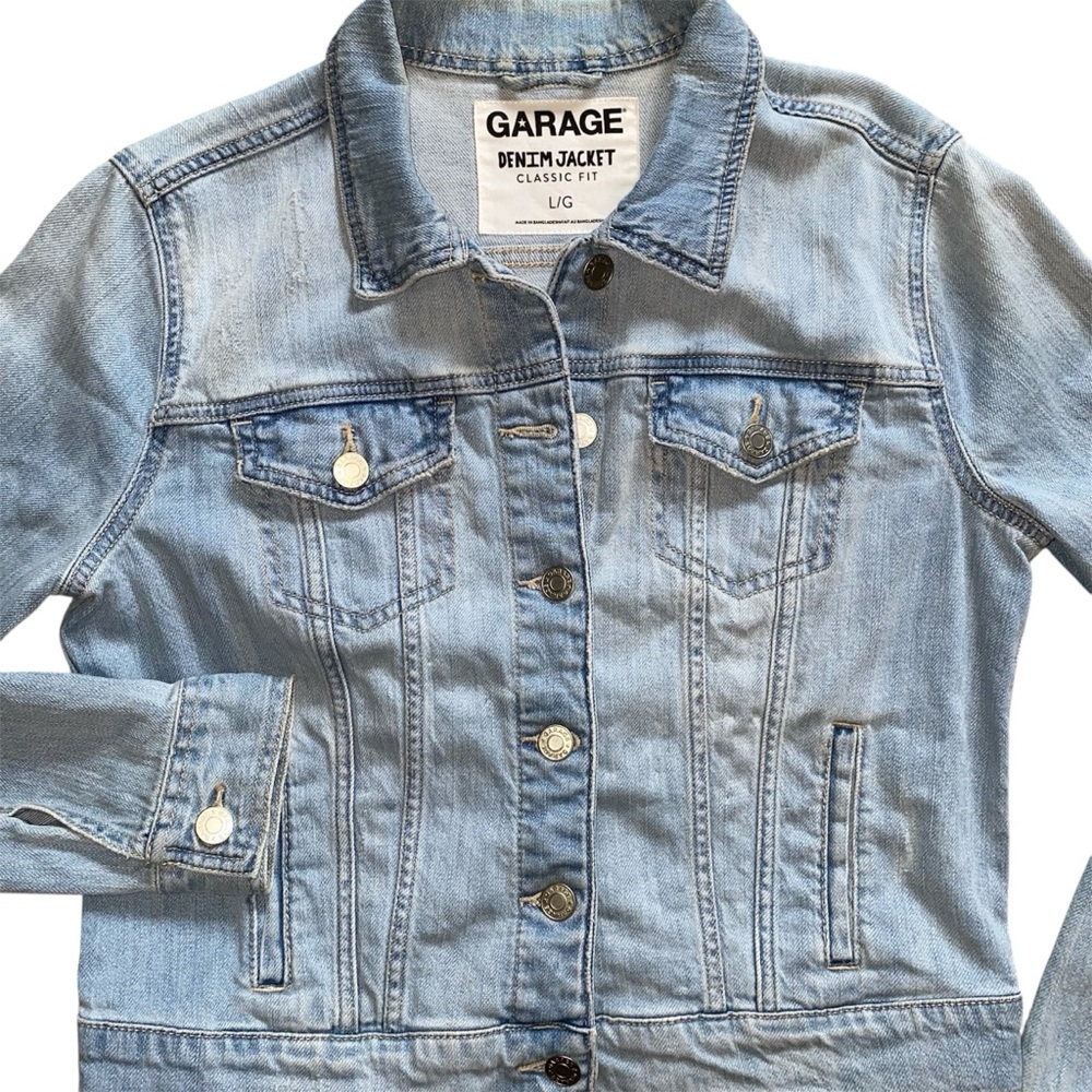 Garage Sky Blue Lightly Distressed Denim Jacket - Picture 2 of 10